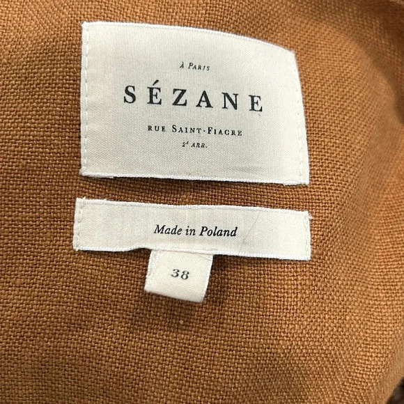 Sézane Carlie Dress Linen Puff Sleeve In Camel - Picture 7 of 9